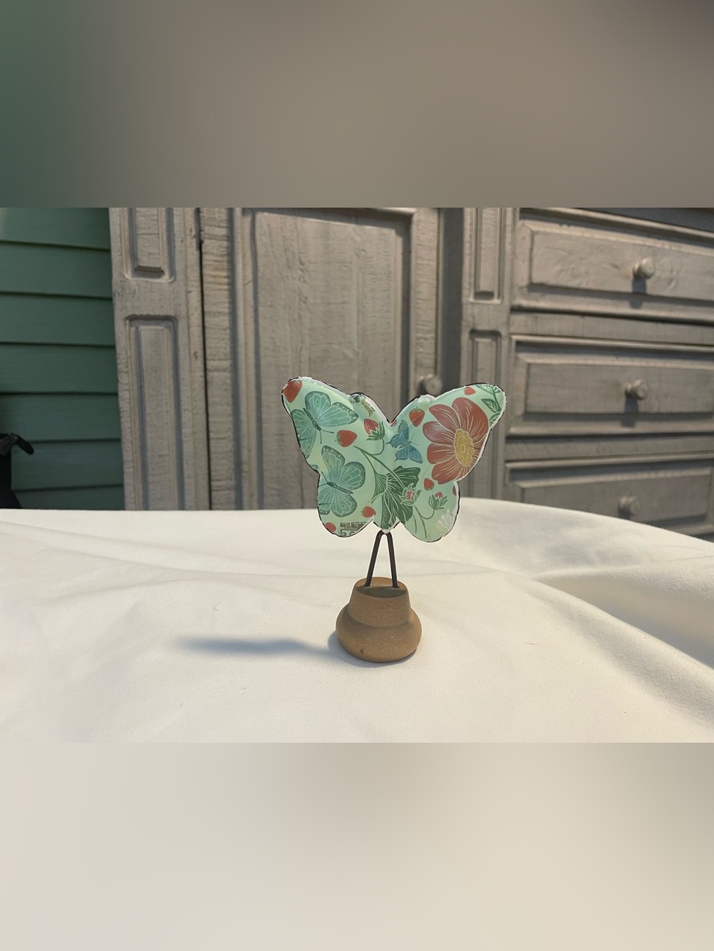 Ganz~CBK Plaid Metal BUTTERFLY Figurines -Freestanding Wood Base